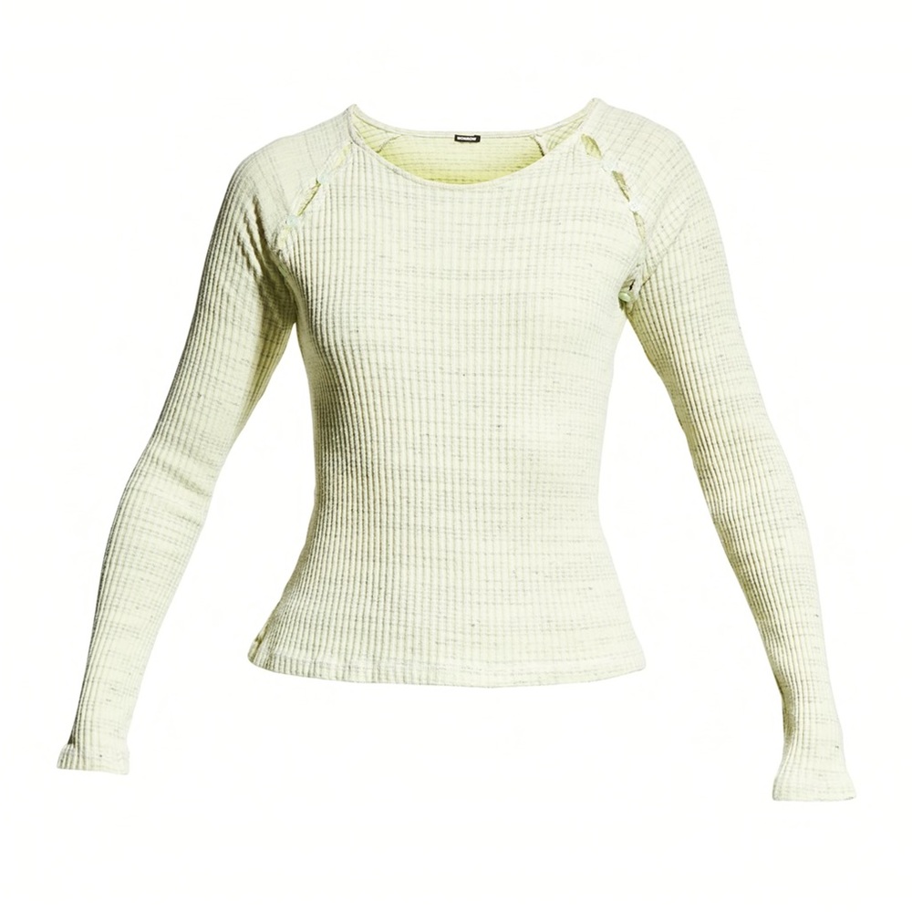 Monrow Cosmo Lime Long-Sleeve Rib-Knit Top Size Small
